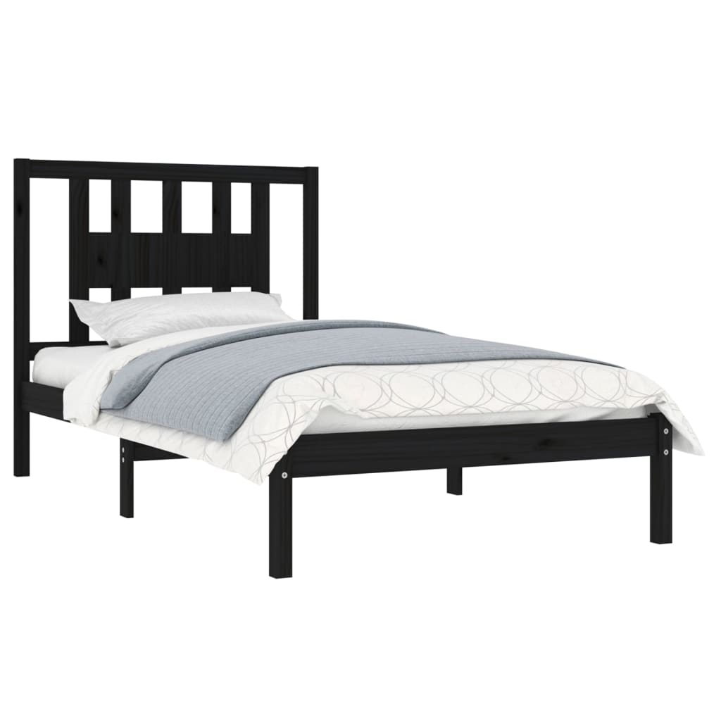3104057 vidaXL Bed Frame without Mattress Black Solid Wood 100x200 cm (810011+818659)