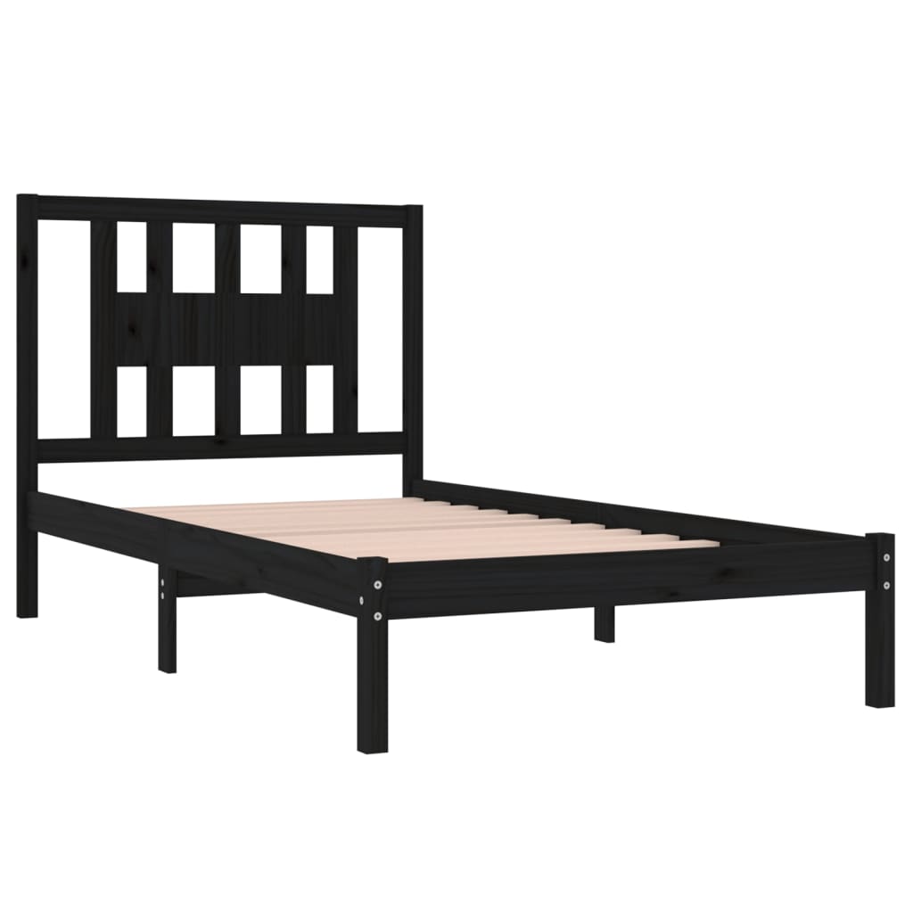 3104057 vidaXL Bed Frame without Mattress Black Solid Wood 100x200 cm (810011+818659)