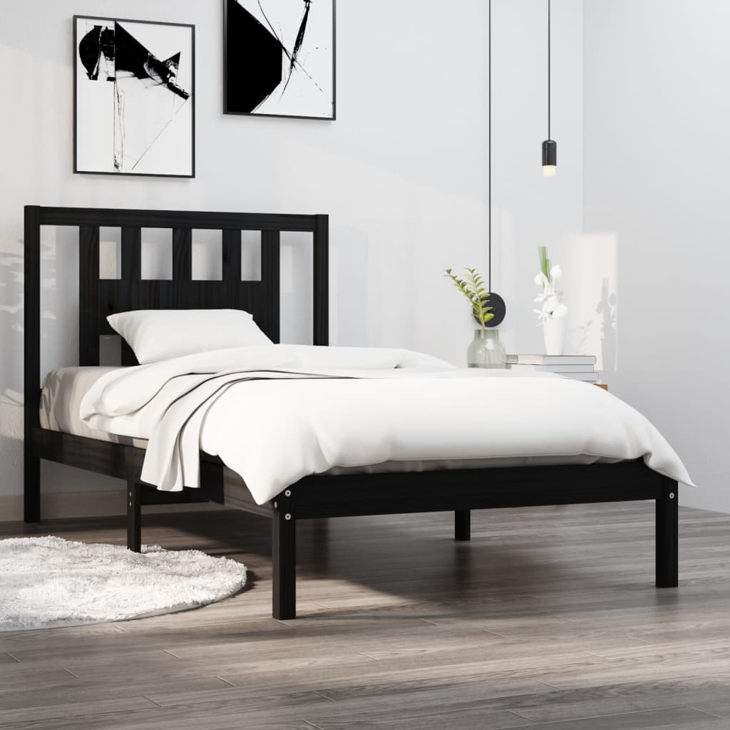 3104057 vidaXL Bed Frame without Mattress Black Solid Wood 100x200 cm (810011+818659)