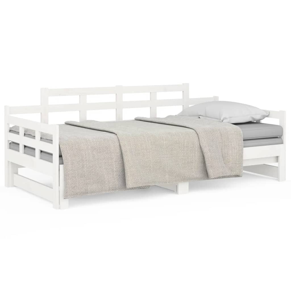 Pull-out Day Bed without Mattress White Solid Wood Pine 2x cm
