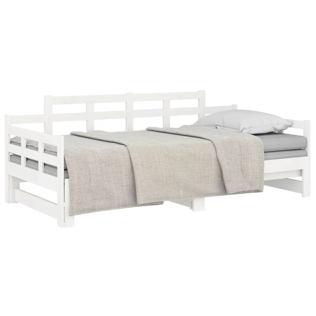 Pull-out Day Bed without Mattress White Solid Wood Pine 2x cm