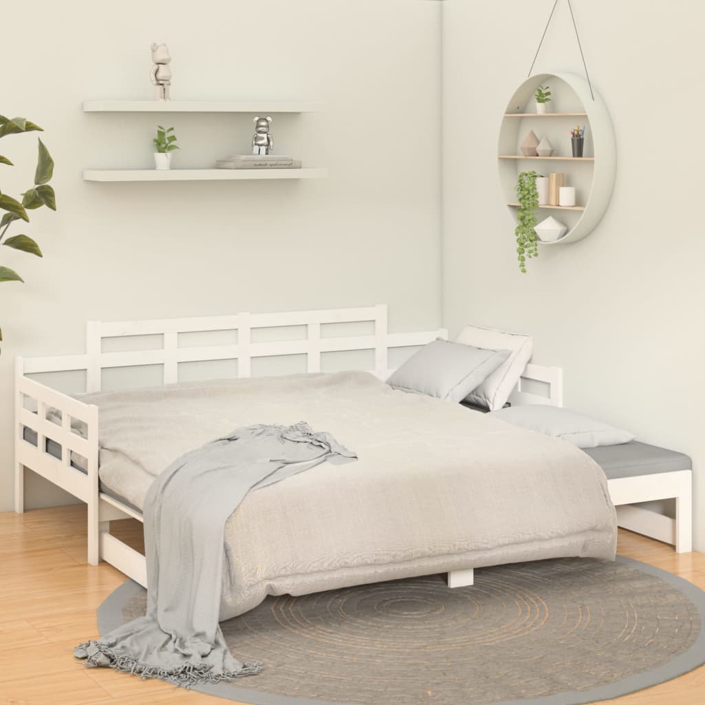 Pull-out Day Bed without Mattress White Solid Wood Pine 2x cm