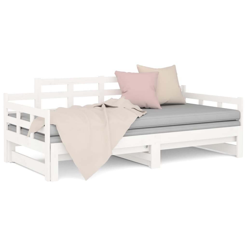 Pull-out Day Bed without Mattress White Solid Wood Pine 2x cm