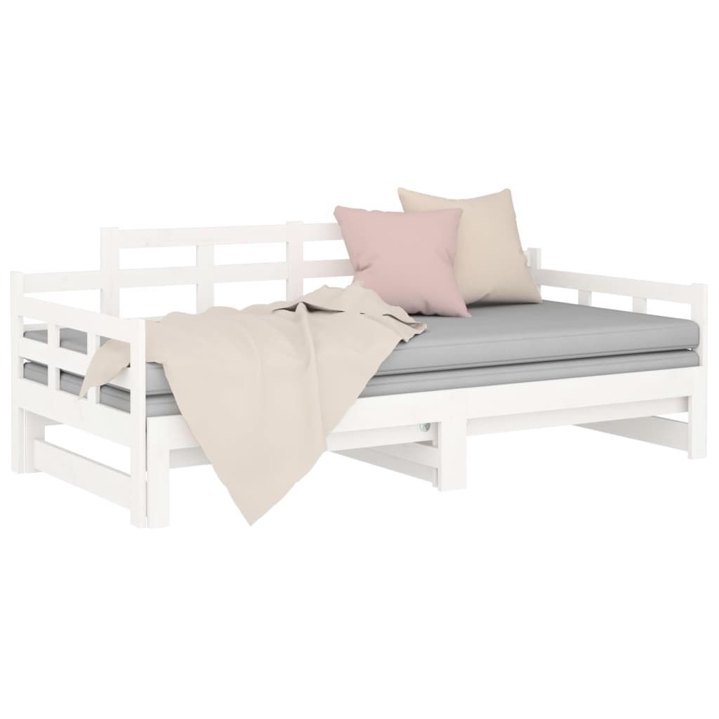 Pull-out Day Bed without Mattress White Solid Wood Pine 2x cm