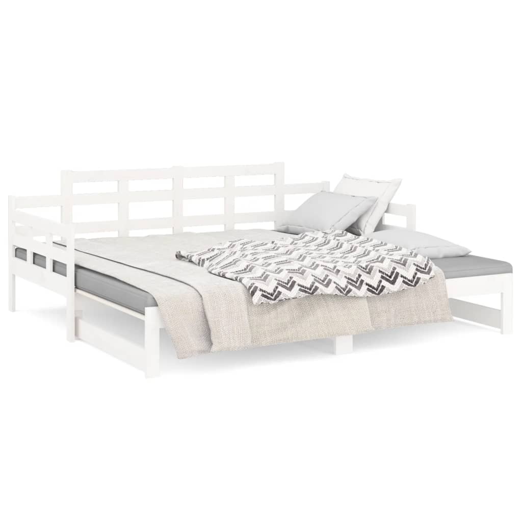 Pull-out Day Bed without Mattress White Solid Wood Pine 2x cm