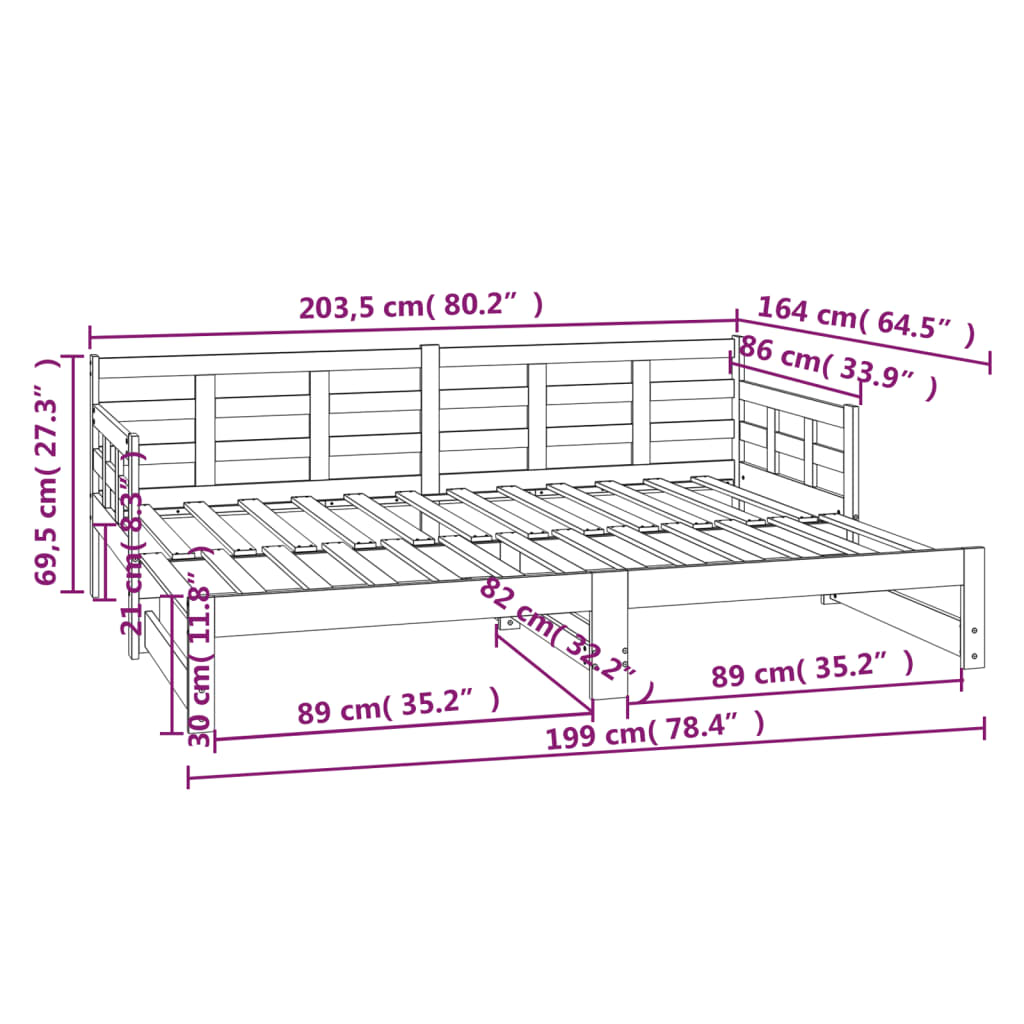 Pull-out Day Bed without Mattress White 2x(80x200) cm