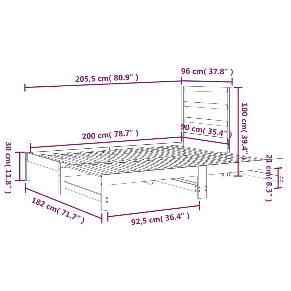 Pull-out Day Bed without Mattress Grey 2x(90x200) cm