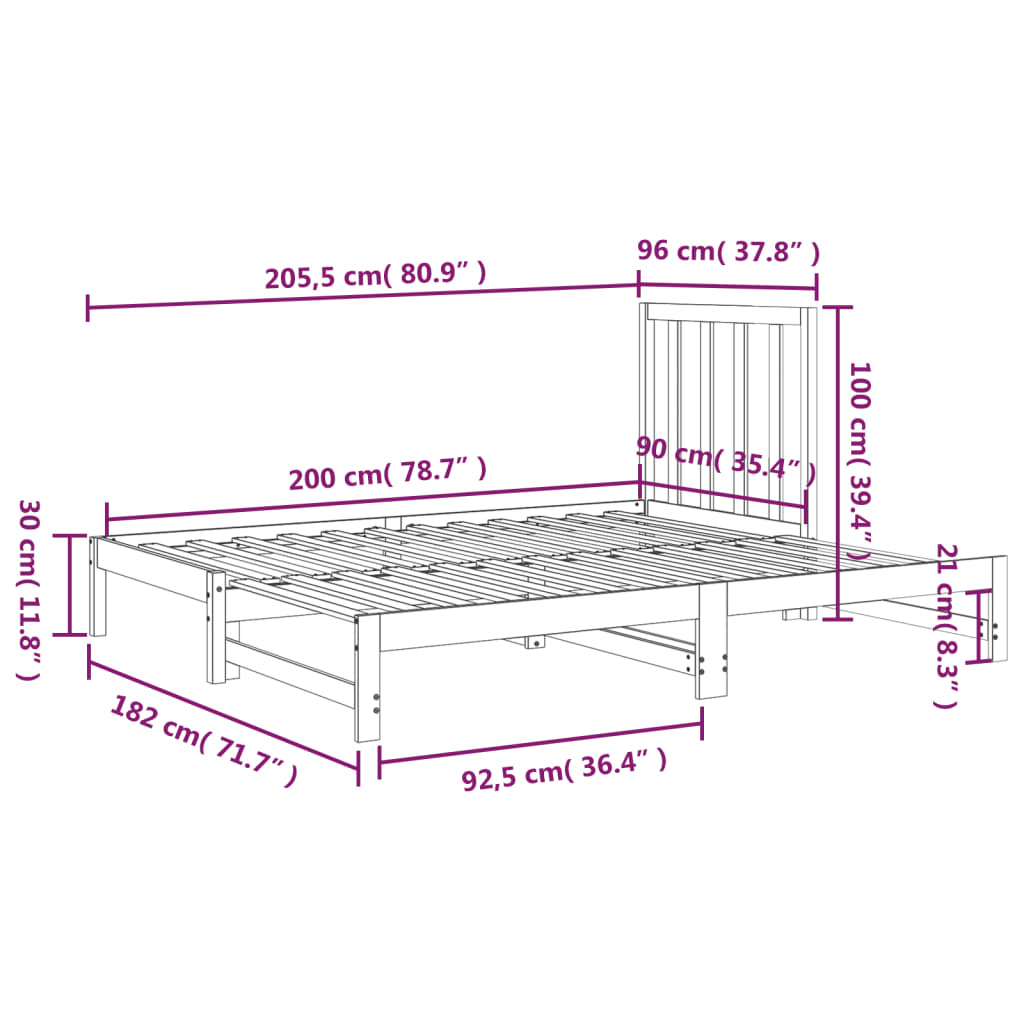 Pull-out Day Bed without Mattress Grey 2x(90x200) cm