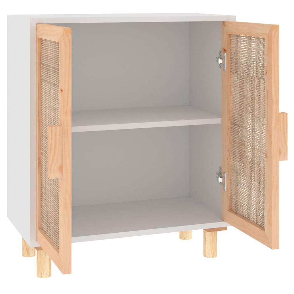 Sideboard White 60x30x70 cm Solid Wood Pine and Natural Rattan