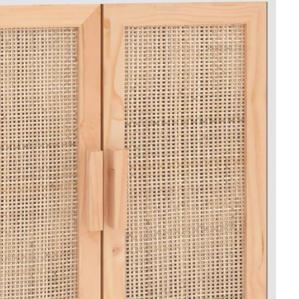 Sideboard White 60x30x70 cm Solid Wood Pine and Natural Rattan