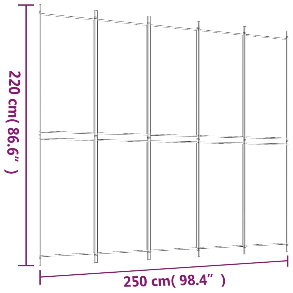 5-Panel Room Divider Brown 250x220 cm Fabric