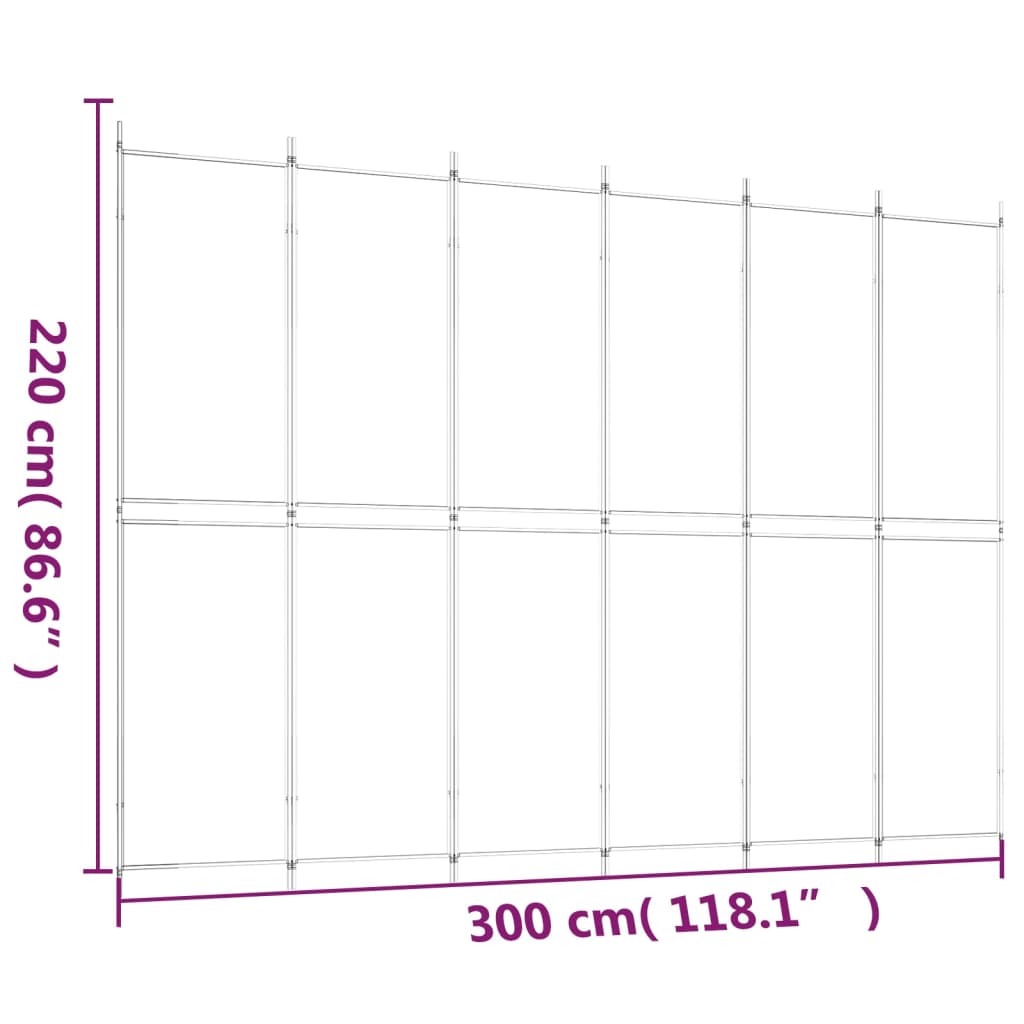 6-Panel Room Divider Brown 300x220 cm Fabric