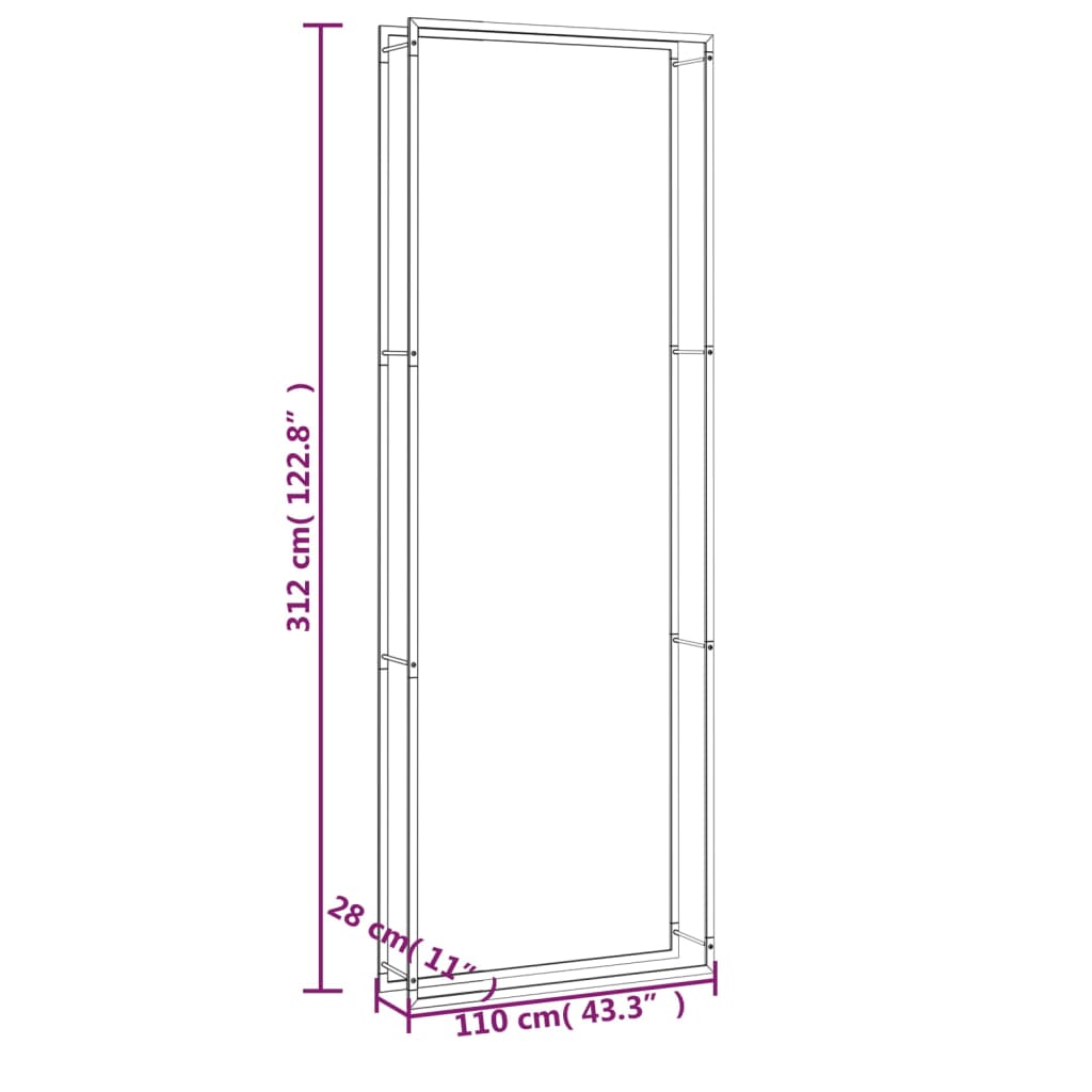 Firewood Rack Matt Black 110x28x312 cm Steel