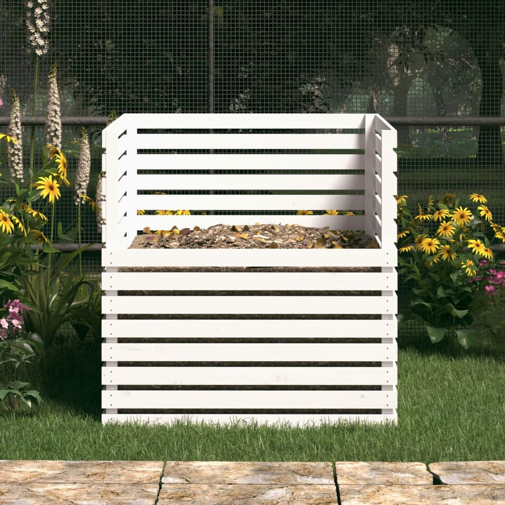 Composter White 100x100x102 cm Solid Wood Pine