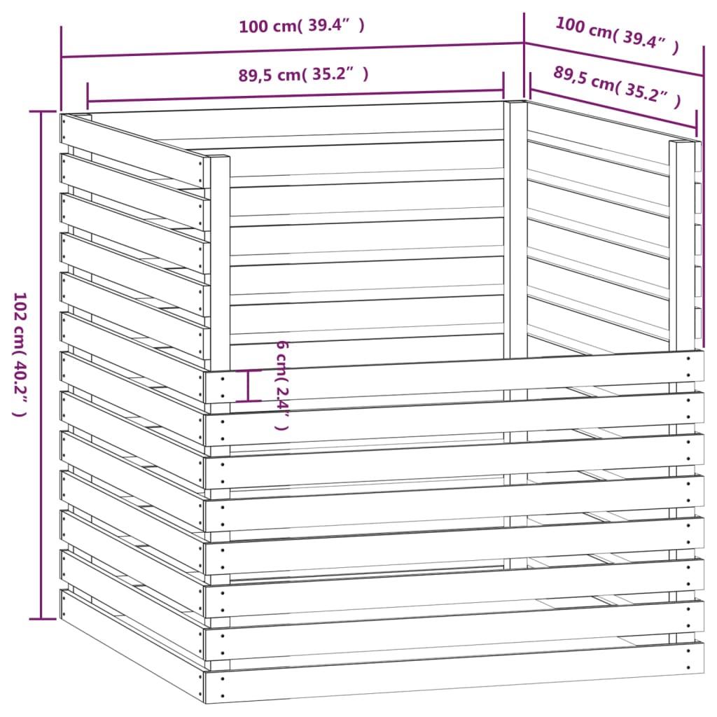 Composter White 100x100x102 cm Solid Wood Pine