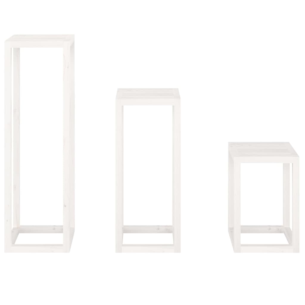 3 Piece Plant Stand Set White Solid Wood Pine