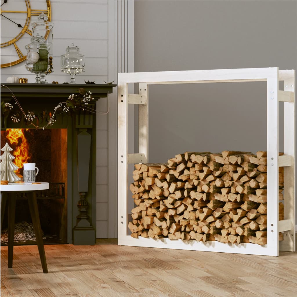 Firewood Rack White 100x25x100 cm Solid Wood Pine