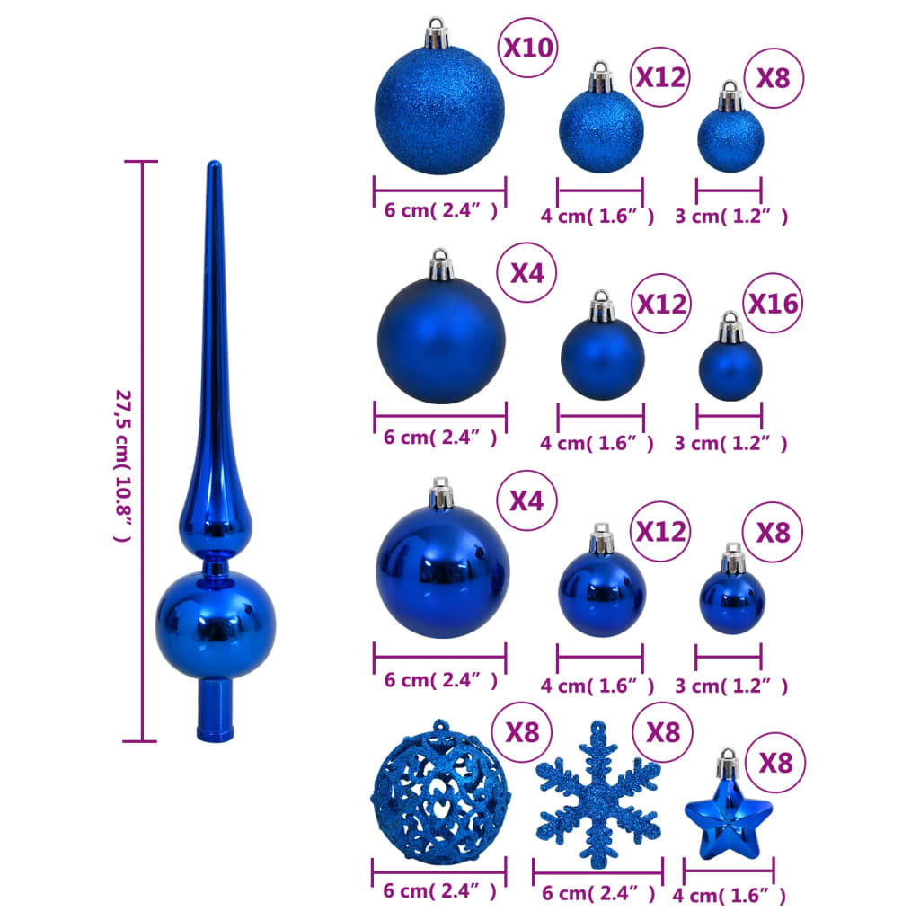 111 Piece Christmas Bauble Set Blue Polystyrene