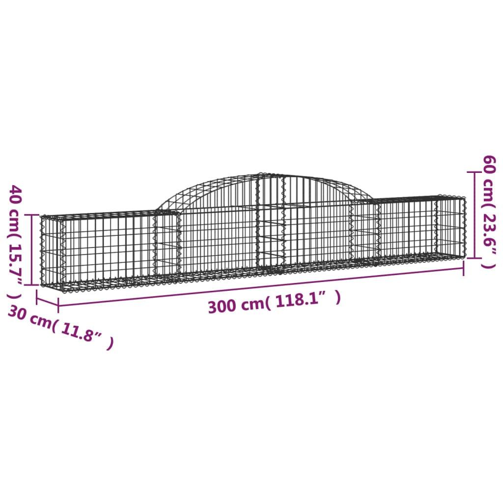 Arched Gabion Baskets 11 pcs 300x30x40/60 cm Galvanised Iron