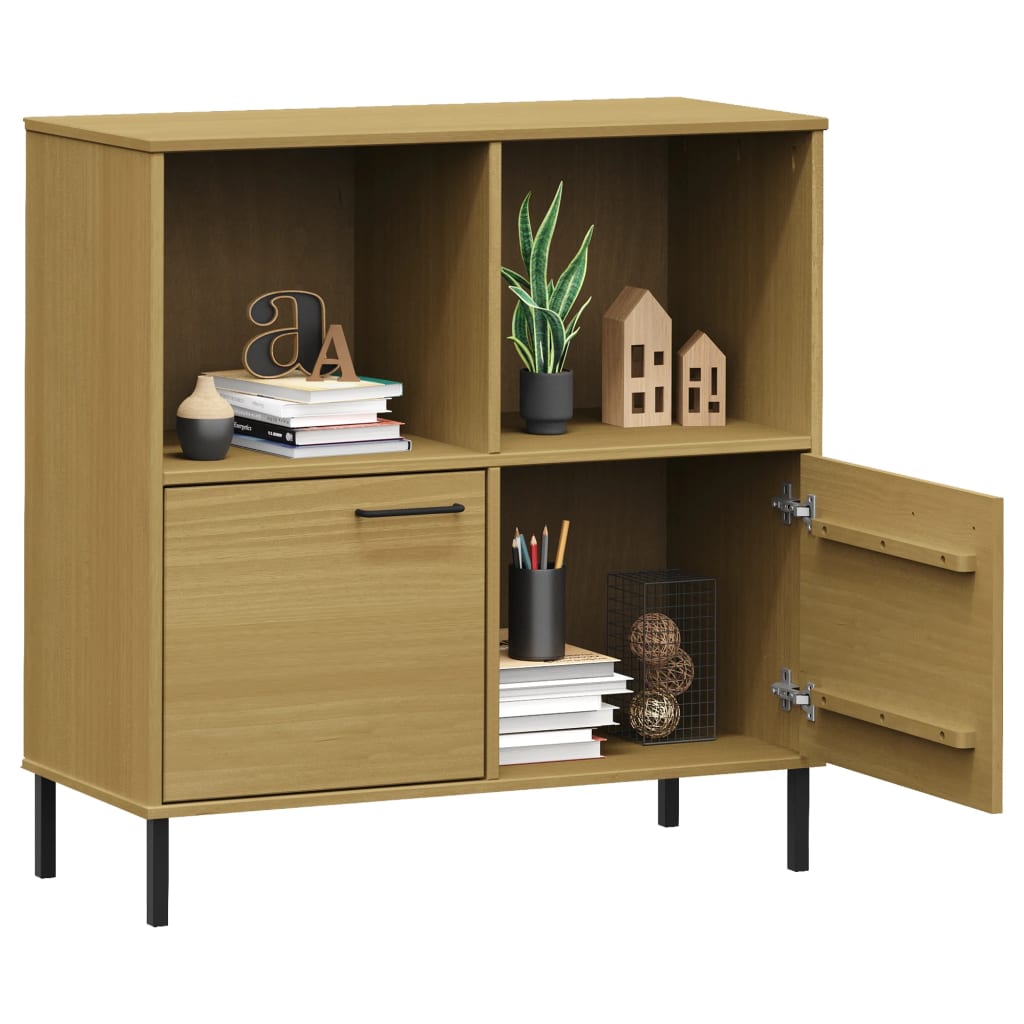 Bookcase with Metal Legs Brown 90x35x90.5 cm Solid Wood OSLO