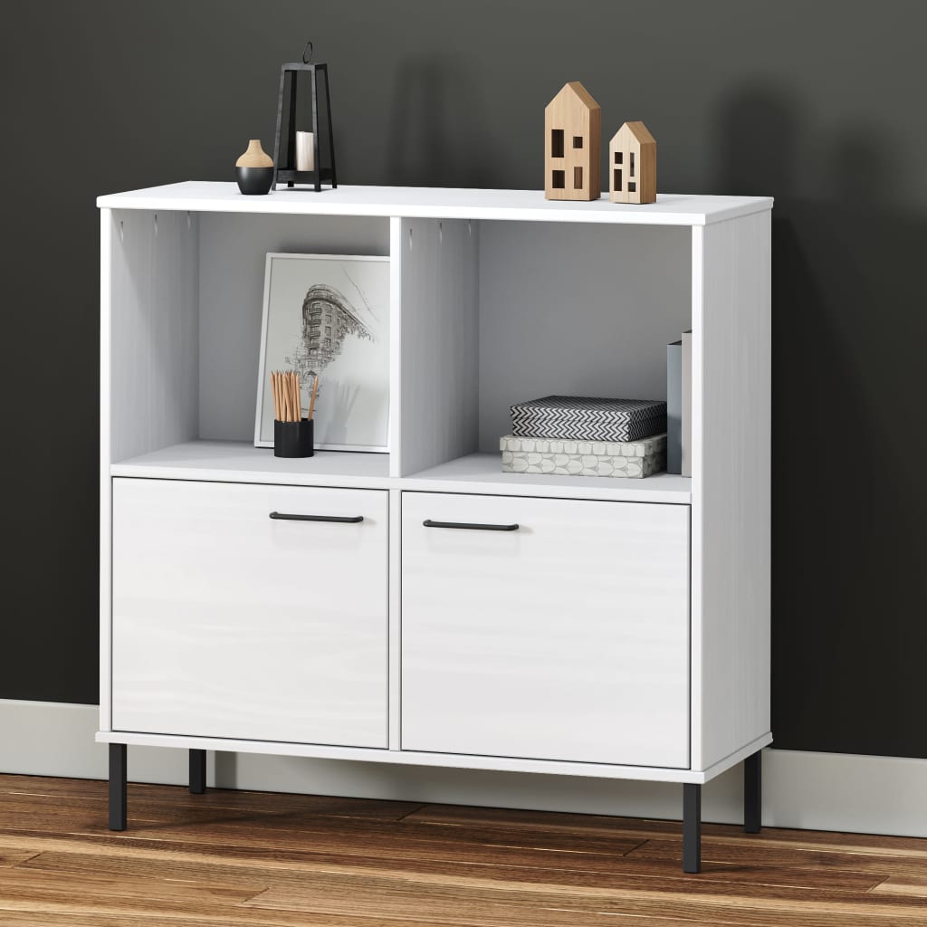 Bookcase with Metal Legs White 90x35x90.5 cm Solid Wood OSLO