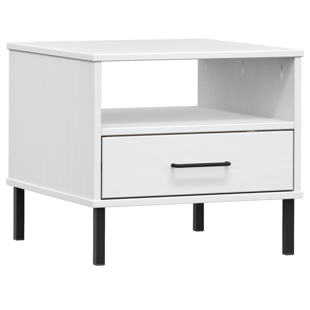 Bedside Table with Metal Legs White Solid Wood Pine OSLO