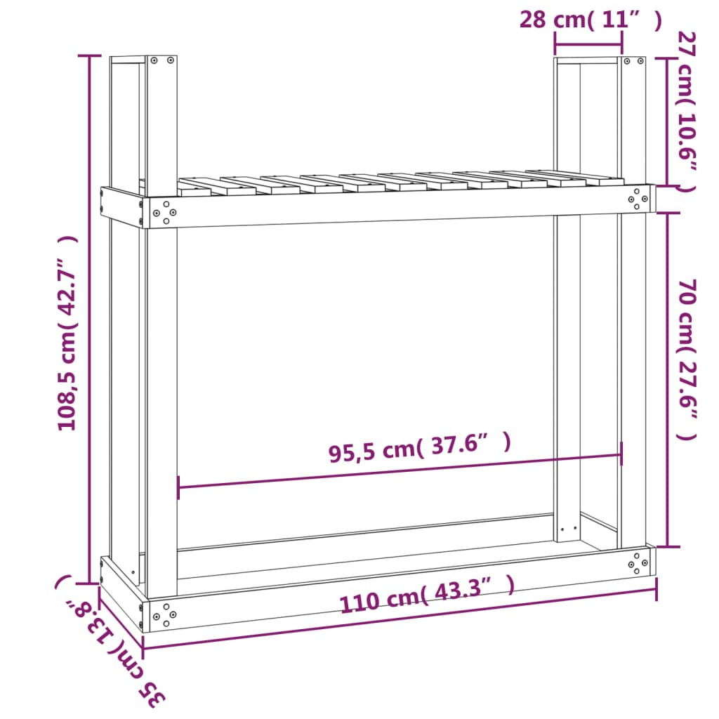 Firewood Rack 110x35x108.5 cm Solid Wood Pine