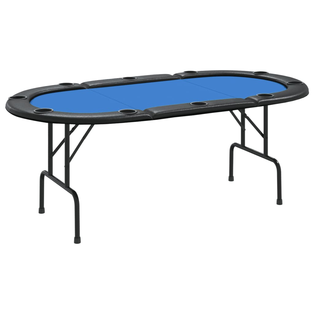 10-Player Folding Poker Table Blue 207x106x76 cm