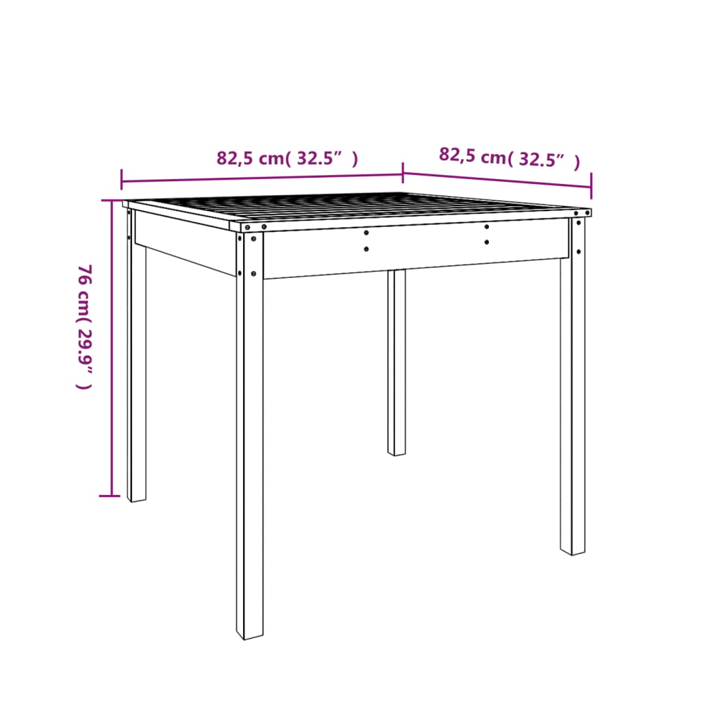 Garden Table White 82.5x82.5x76 cm Solid Wood Pine