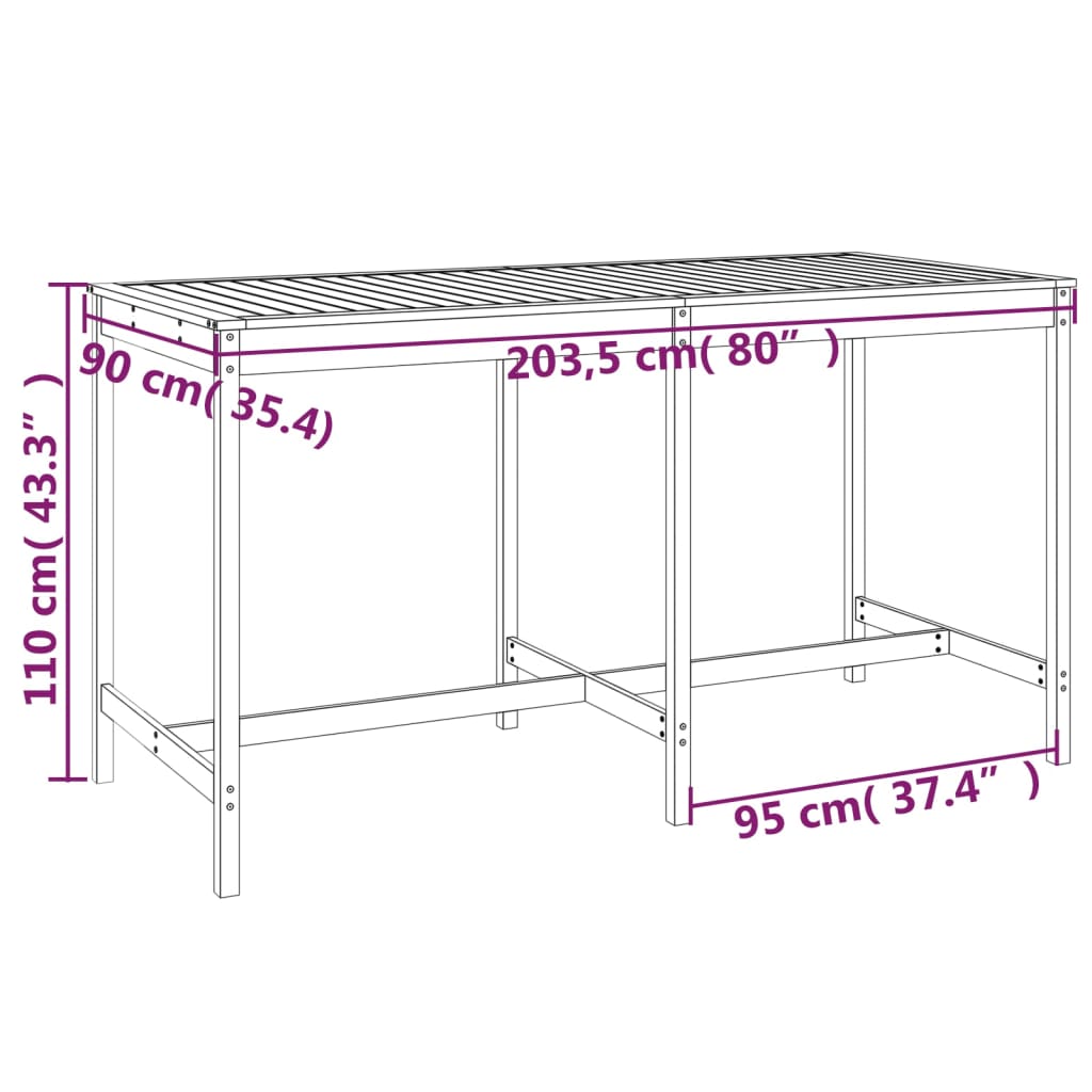 Garden Table Honey Brown 203.5x90x110 cm Solid Wood Pine