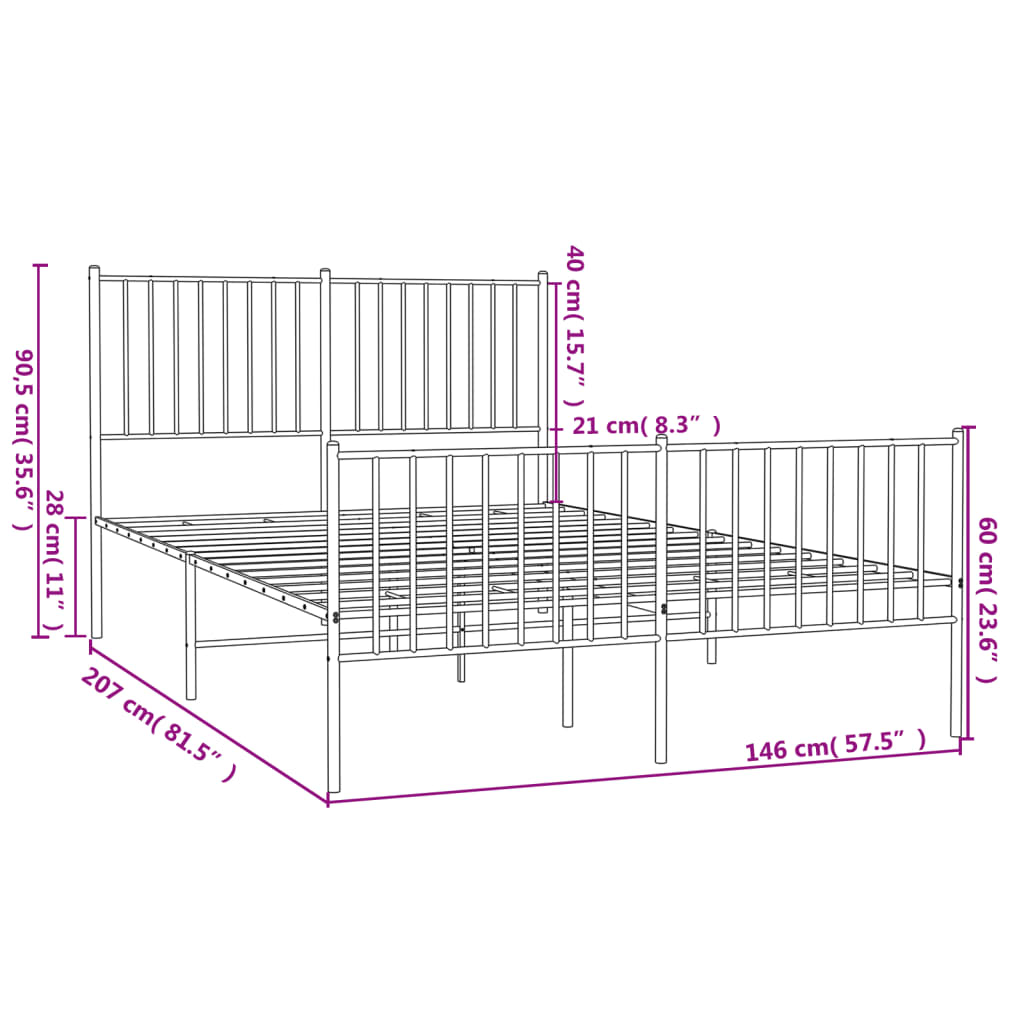 Metal Bed Frame without Mattress with Footboard Black 140x200cm
