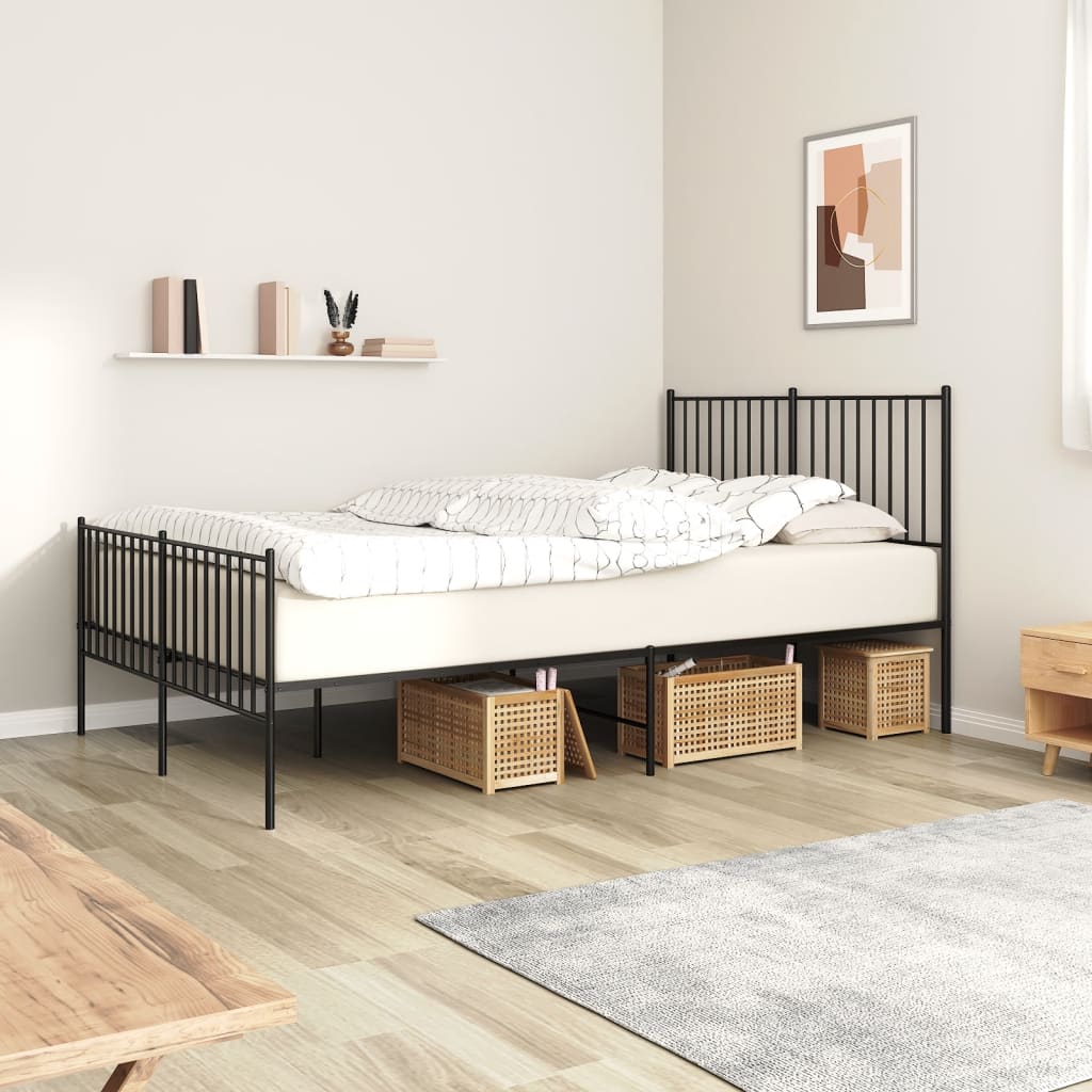 Metal Bed Frame without Mattress with Footboard Black 140x200cm