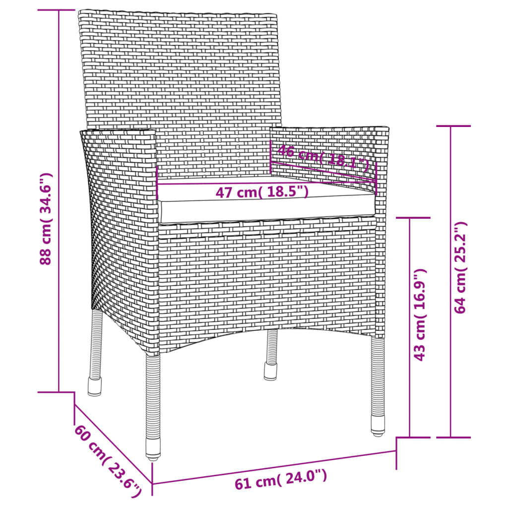Garden Chairs with Cushions 4 pcs Brown Poly Rattan (UK/IE/FI/NO only)