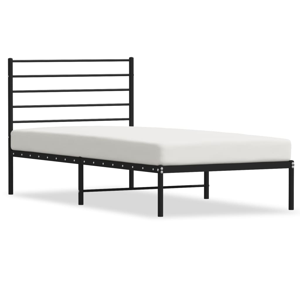 Metal Bed Frame without Mattress with Headboard Black 90x190cm