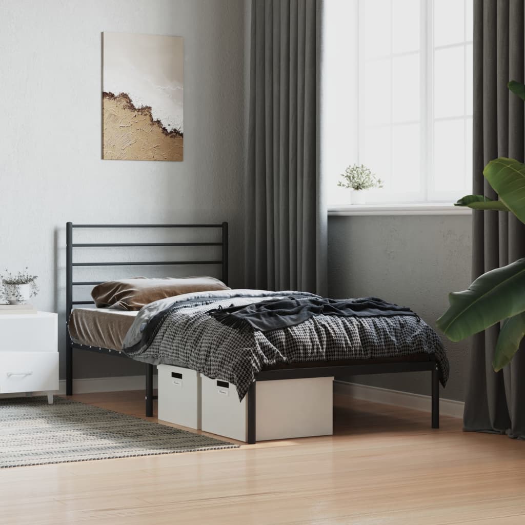 Metal Bed Frame without Mattress with Headboard Black 90x190cm