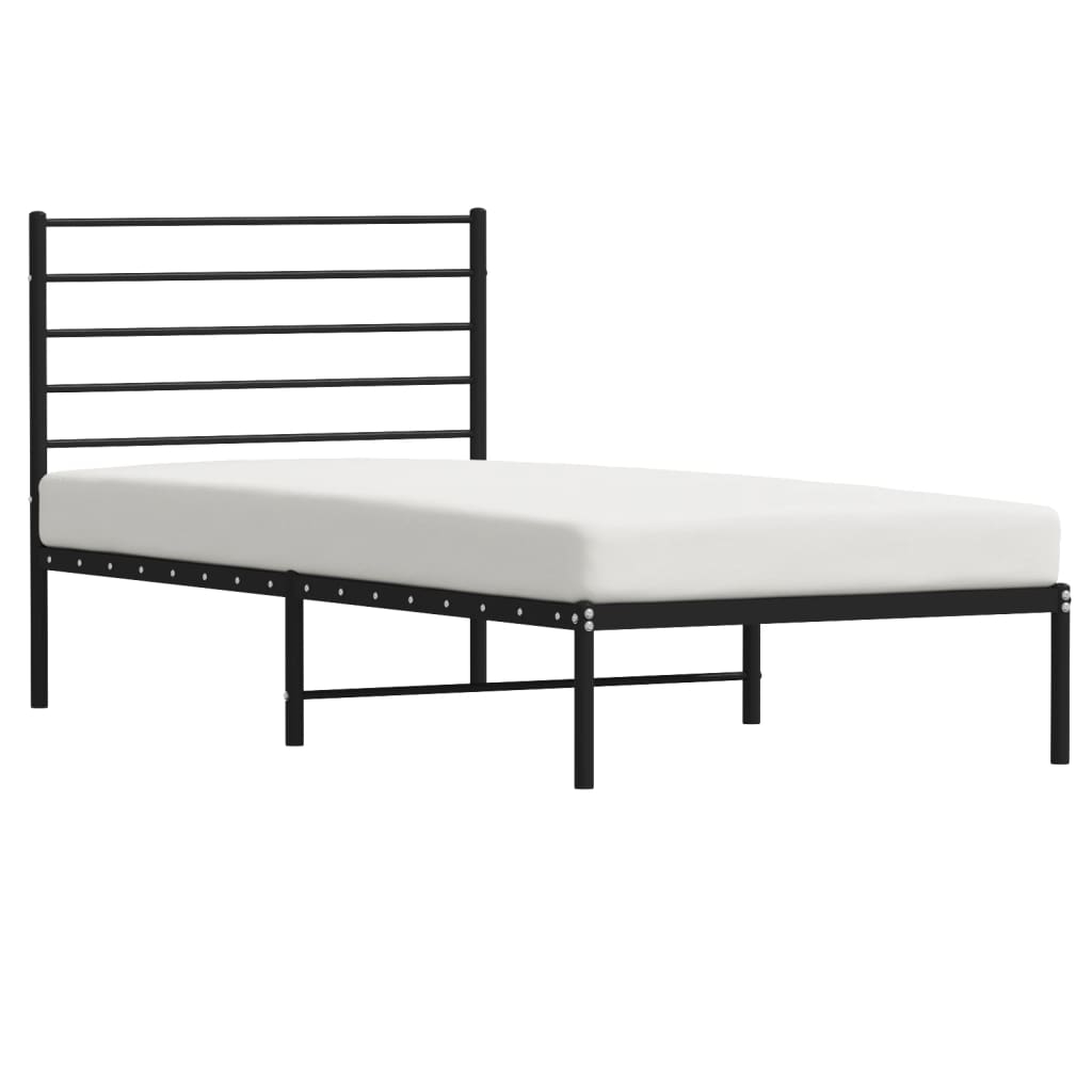 Metal Bed Frame without Mattress with Headboard Black 90x190cm