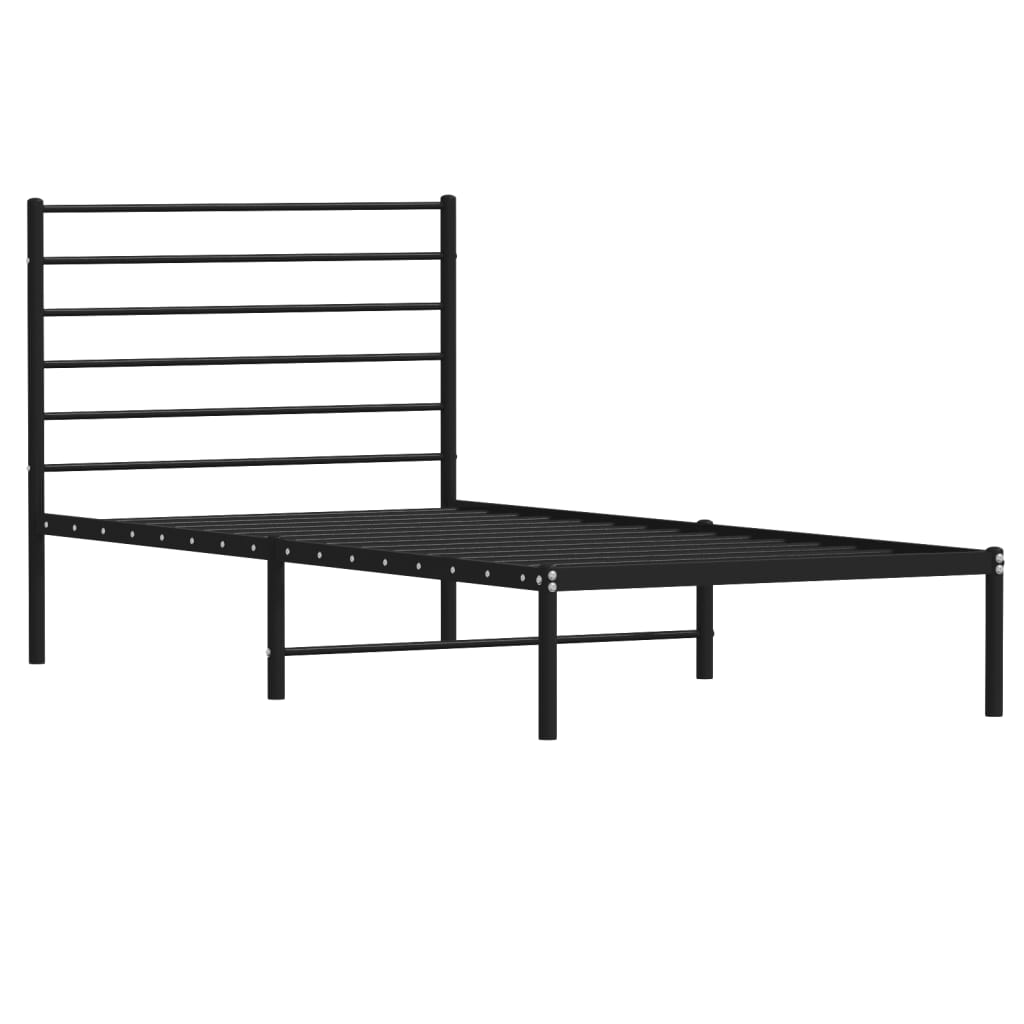 Metal Bed Frame without Mattress with Headboard Black 90x190cm