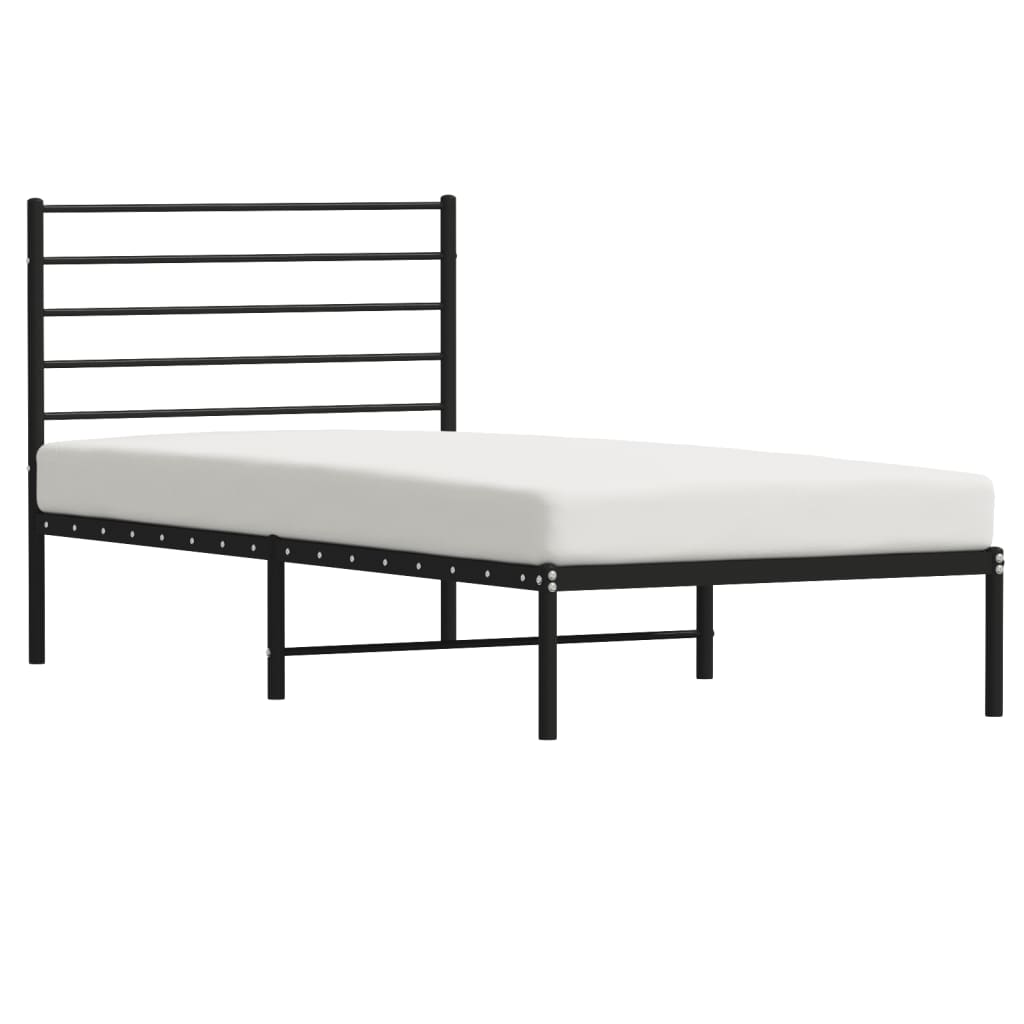 Metal Bed Frame without Mattress with Headboard Black 100x190cm