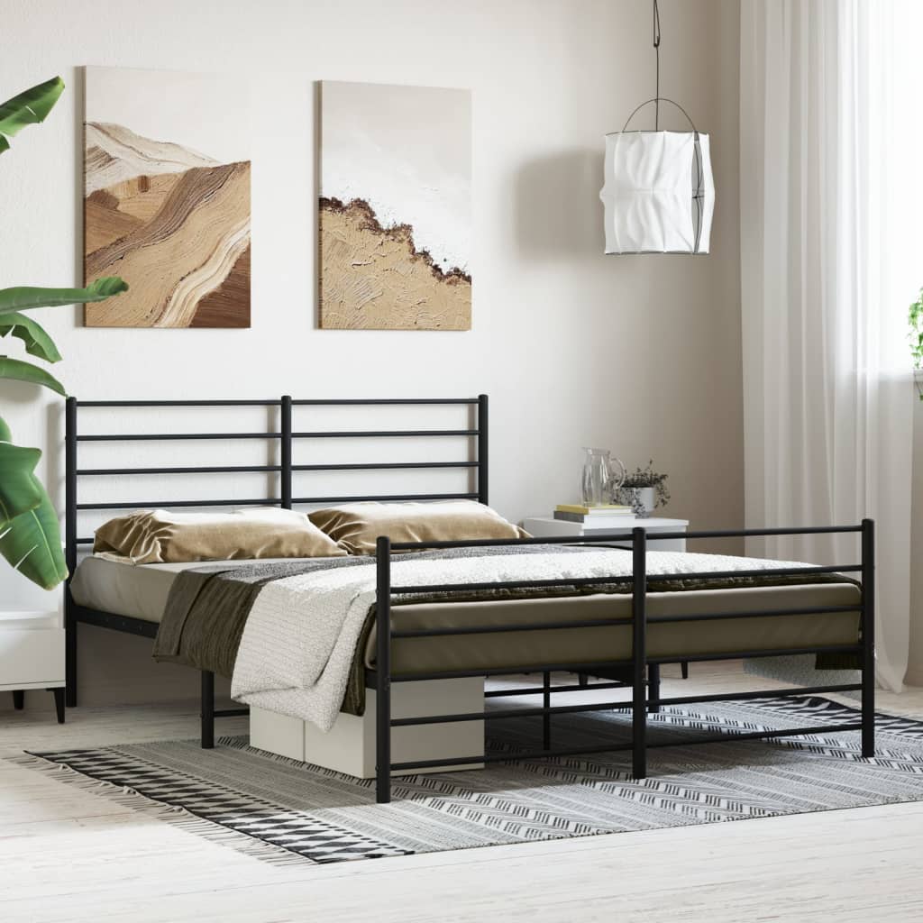 Metal Bed Frame without Mattress with Footboard Black 120x190cm