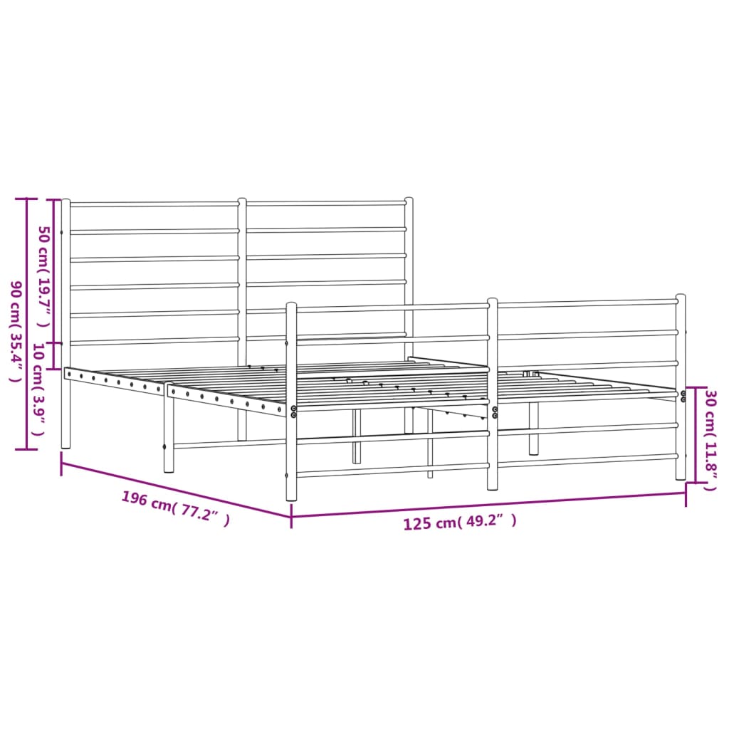 Metal Bed Frame without Mattress with Footboard Black 120x190cm