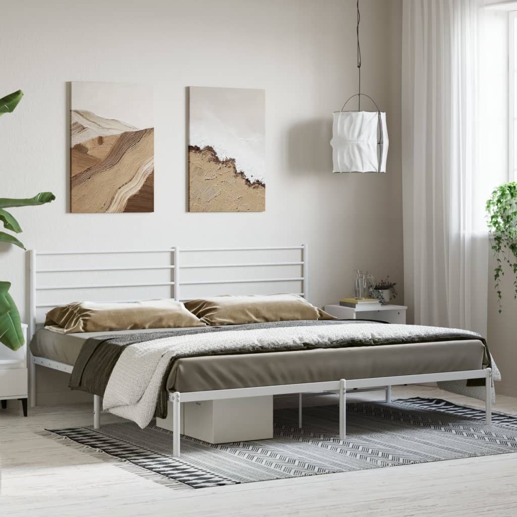 Metal Bed Frame without Mattress with Headboard White 183x213cm