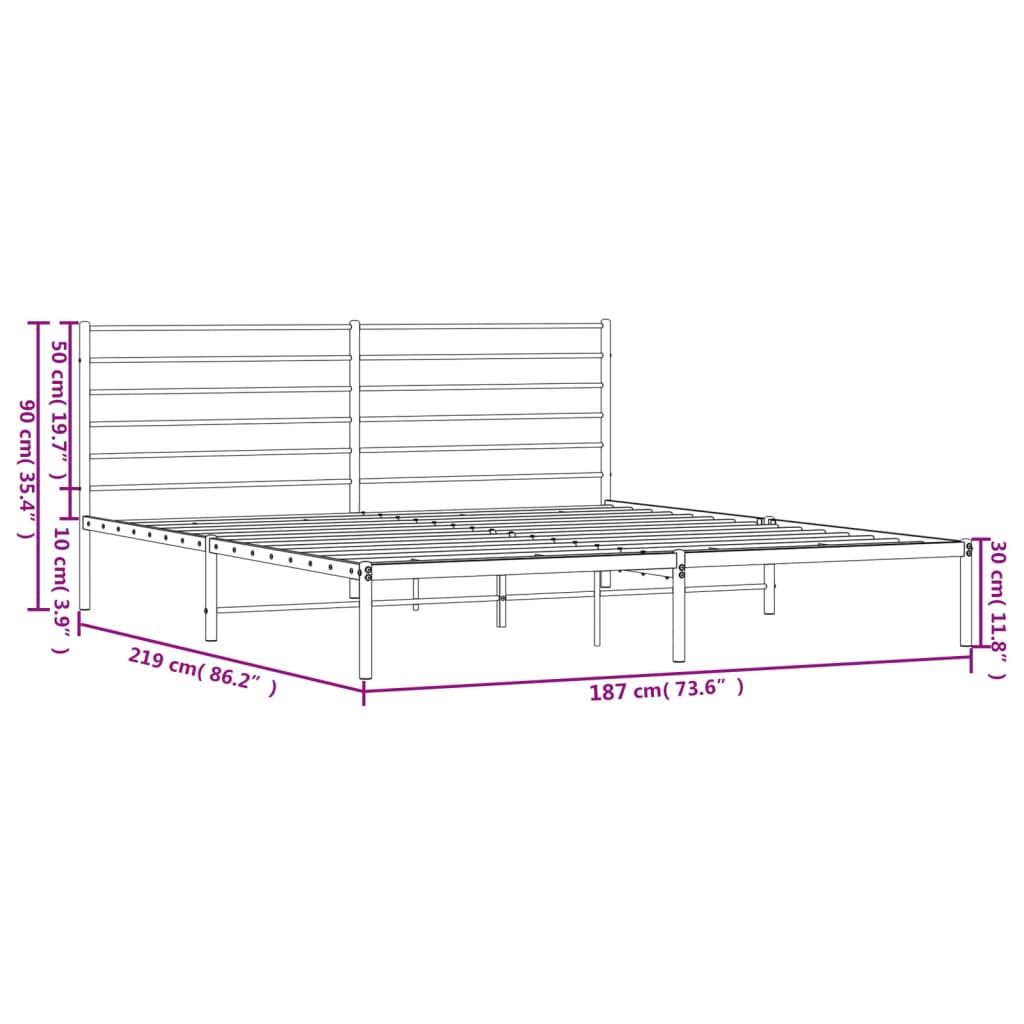 Metal Bed Frame without Mattress with Headboard White 183x213cm