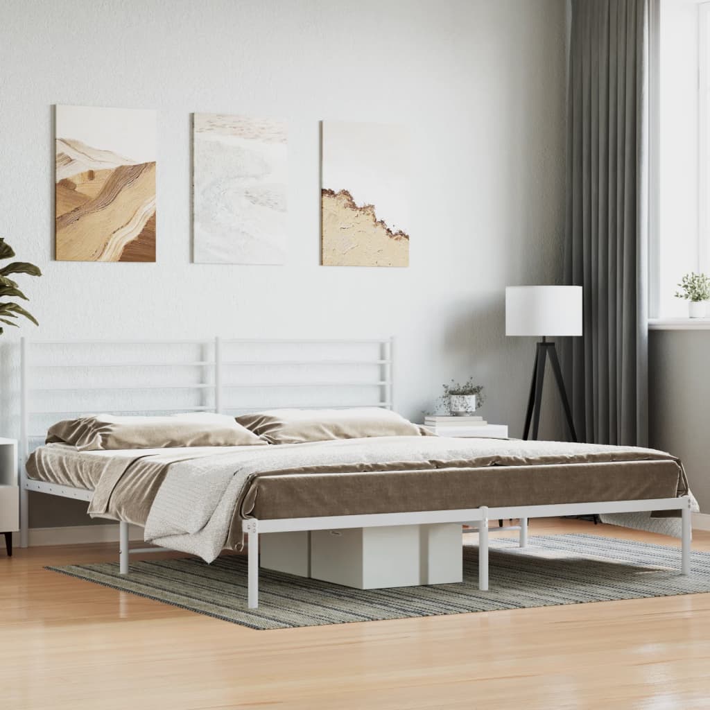 Metal Bed Frame without Mattress with Headboard White 183x213cm