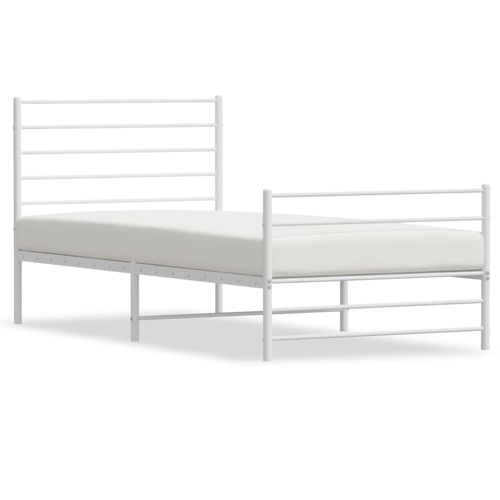 Metal Bed Frame without Mattress with Footboard White 100x200cm
