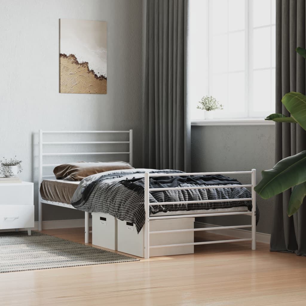 Metal Bed Frame without Mattress with Footboard White 100x200cm