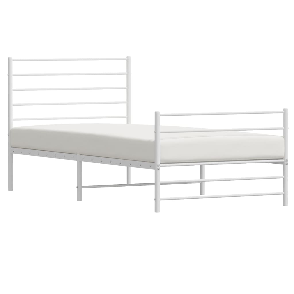 Metal Bed Frame without Mattress with Footboard White 100x200cm