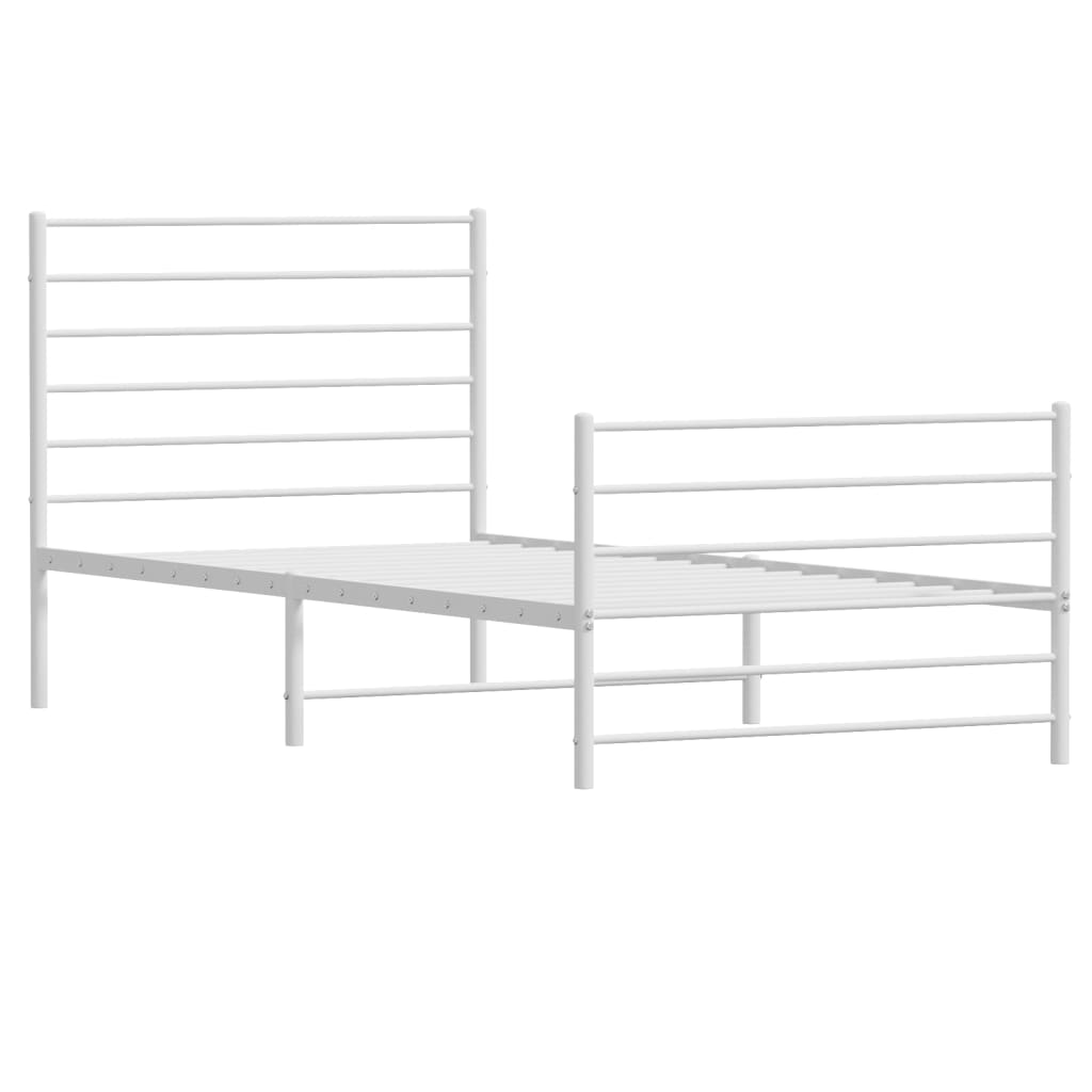 Metal Bed Frame without Mattress with Footboard White 100x200cm
