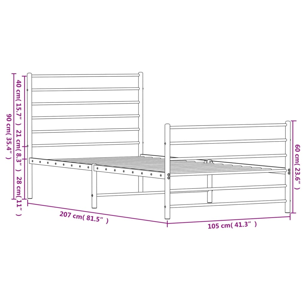 Metal Bed Frame without Mattress with Footboard White 100x200cm