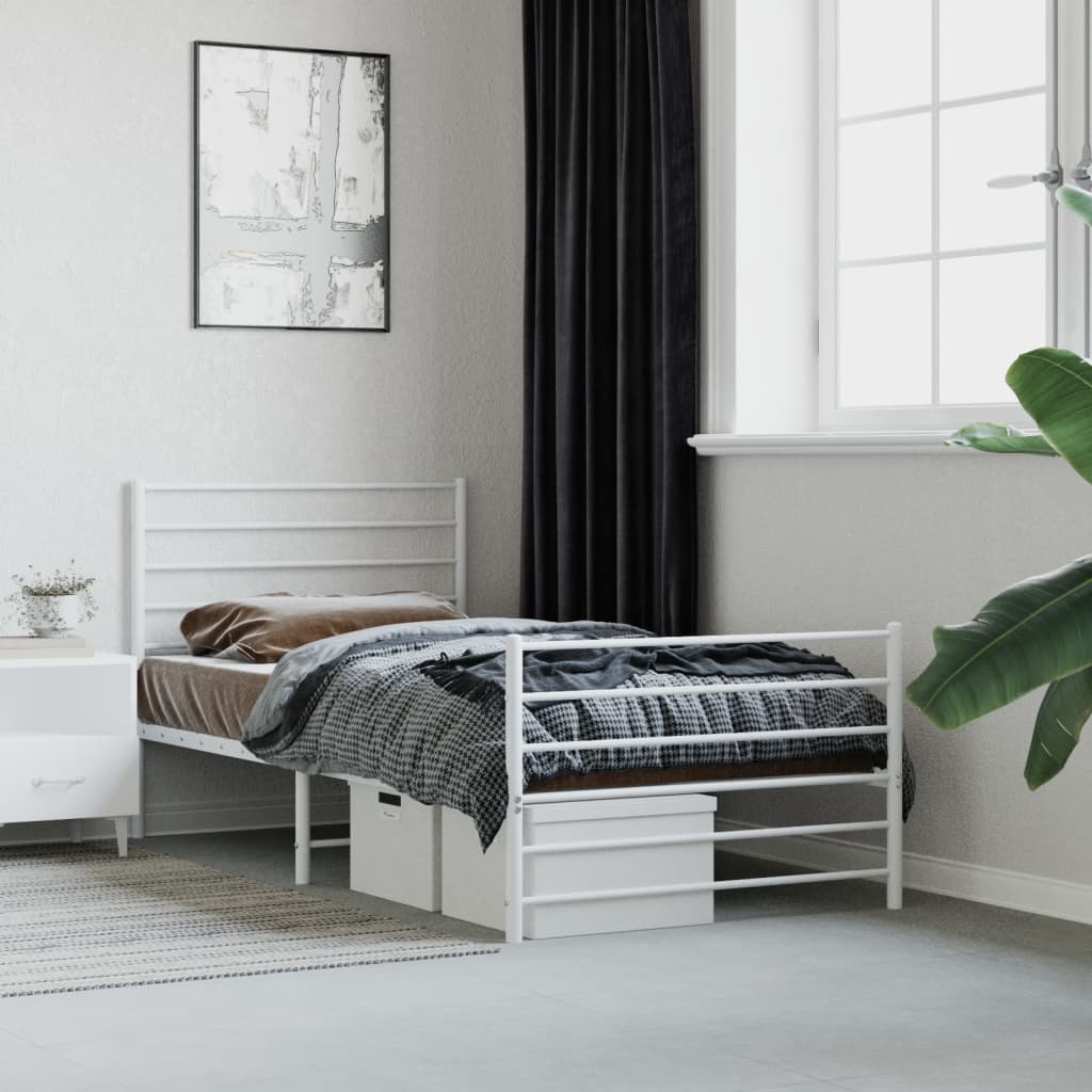 Metal Bed Frame without Mattress with Footboard White 100x200cm