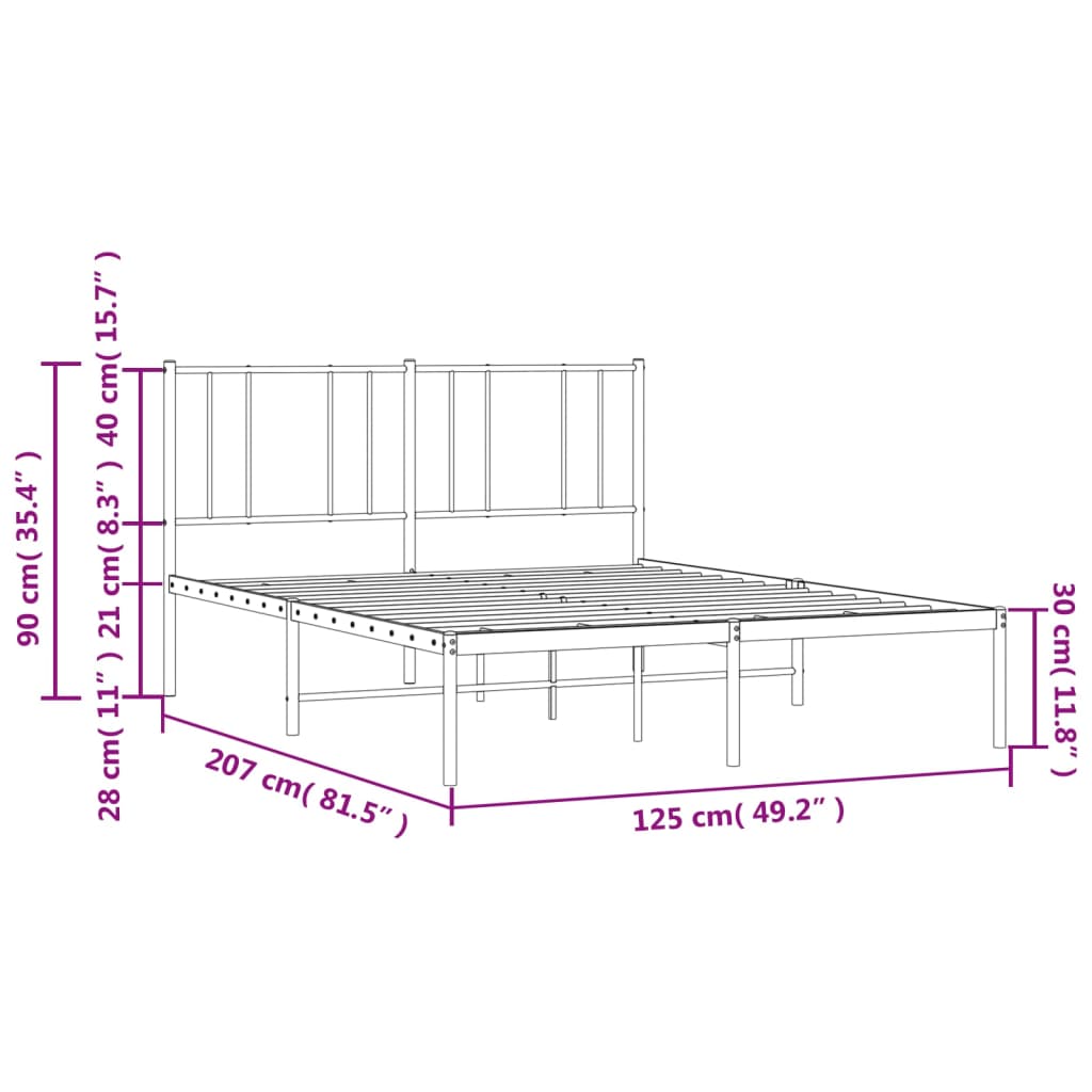 Metal Bed Frame without Mattress with Headboard Black 120x200cm